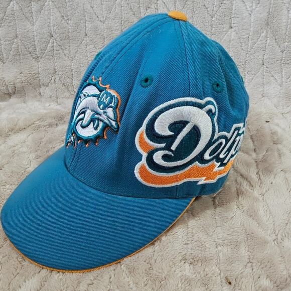 VTG Miami Dolphins Wool Hat Reebok AOP Satin Lined Embroidered Script 90s Sports - Picture 1 of 6